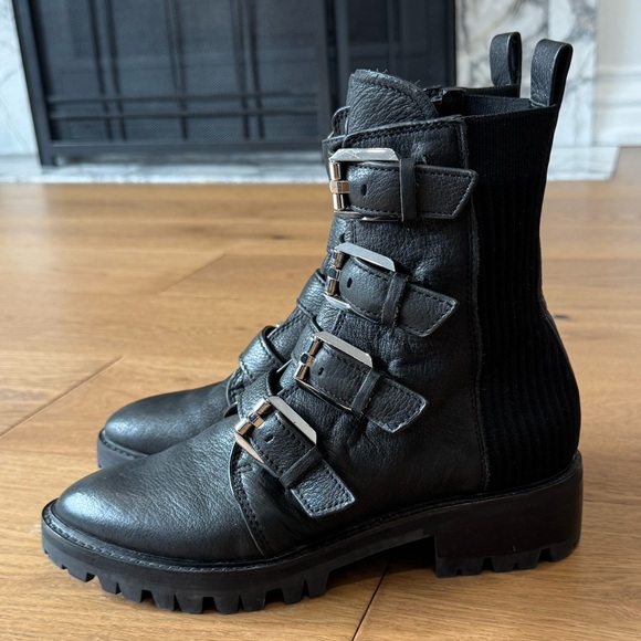 Dolce Vita Gaven Black Leather Lug Combat Boots - Ladies Size 7.5 - Like New - Picture 1 of 6